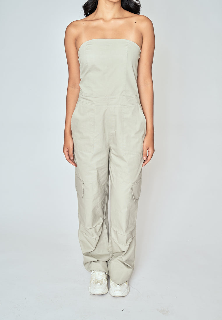 Jameson Gray Sleeveless Side Zipper with Pockets Tube Jumpsuit