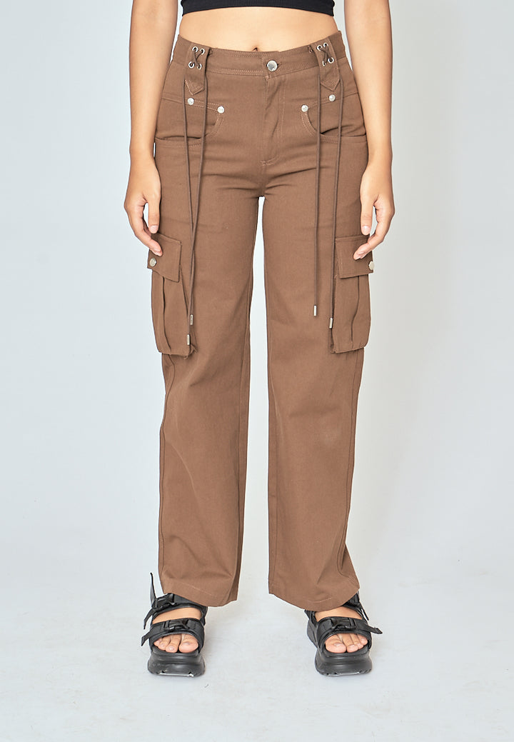 Radleigh Brown Full Length Cargo Pants with Extra Pockets