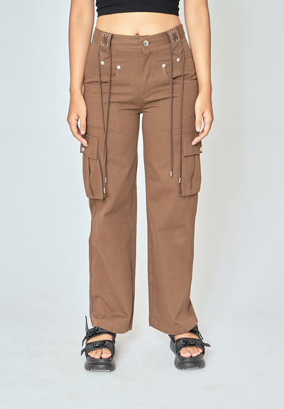 Radleigh Brown Full Length Cargo Pants with Extra Pockets