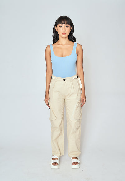 Brent Beige Zipper Fly Multi-Pockets with Belt Loop Cargo Pants
