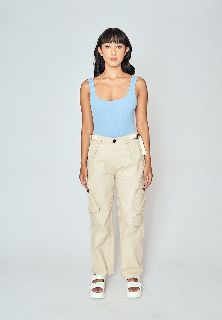 Brent Beige Zipper Fly Multi-Pockets with Belt Loop Cargo Pants
