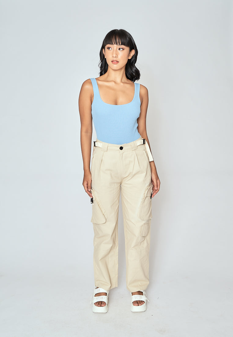 Brent Beige Zipper Fly Multi-Pockets with Belt Loop Cargo Pants