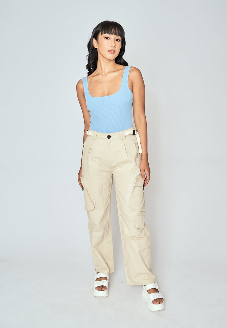 Brent Beige Zipper Fly Multi-Pockets with Belt Loop Cargo Pants