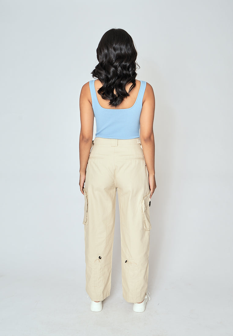 Brent Beige Zipper Fly Multi-Pockets with Belt Loop Cargo Pants
