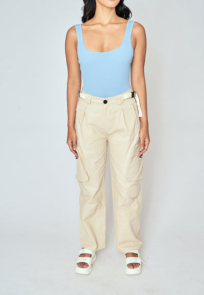 Brent Beige Zipper Fly Multi-Pockets with Belt Loop Cargo Pants