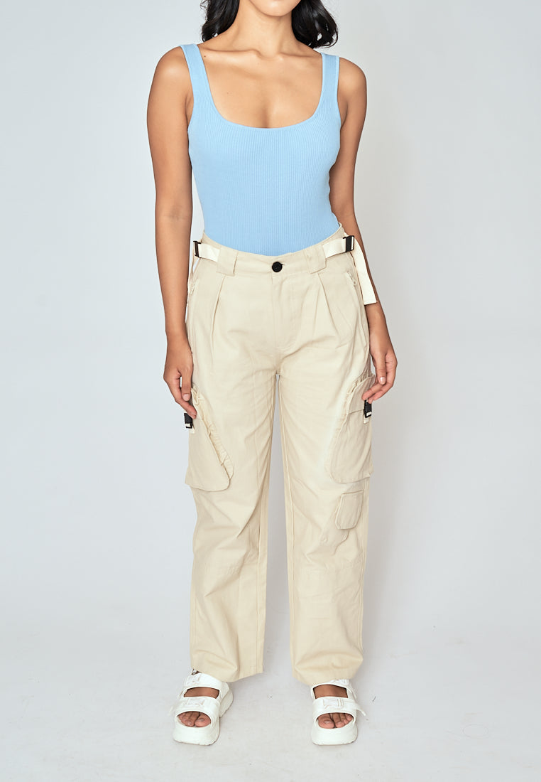 Brent Beige Zipper Fly Multi-Pockets with Belt Loop Cargo Pants