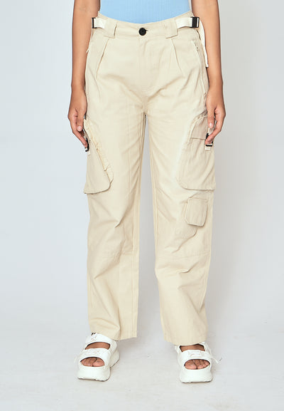 Brent Beige Zipper Fly Multi-Pockets with Belt Loop Cargo Pants