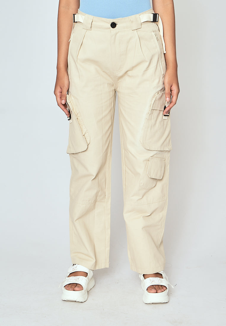 Brent Beige Zipper Fly Multi-Pockets with Belt Loop Cargo Pants