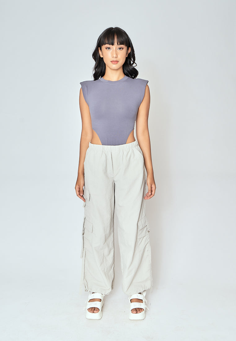 Daelan Light Gray Multi Pockets Cargo Pants with Hem Strap