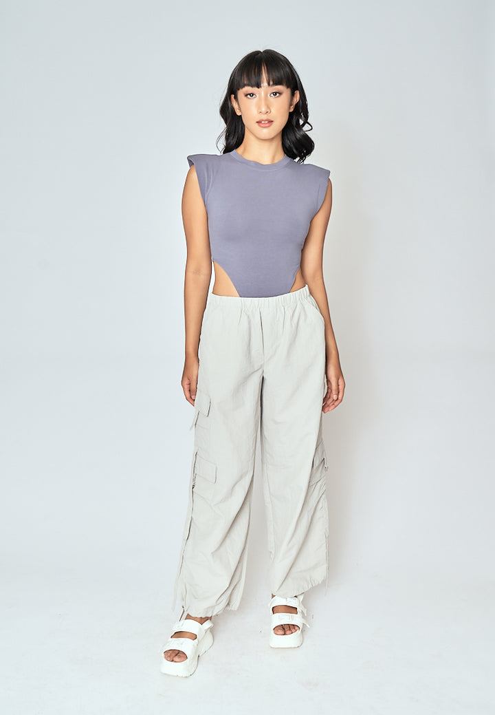 Daelan Light Gray Multi Pockets Cargo Pants with Hem Strap