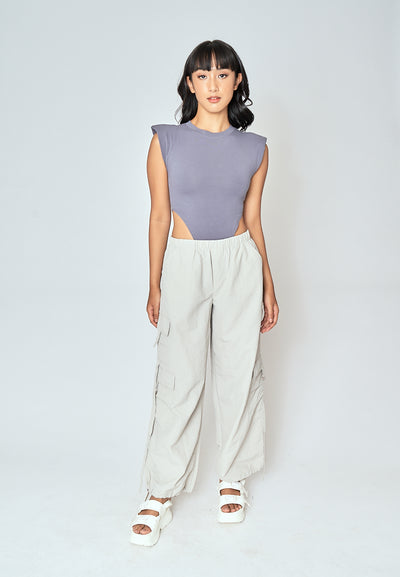 Daelan Light Gray Multi Pockets Cargo Pants with Hem Strap