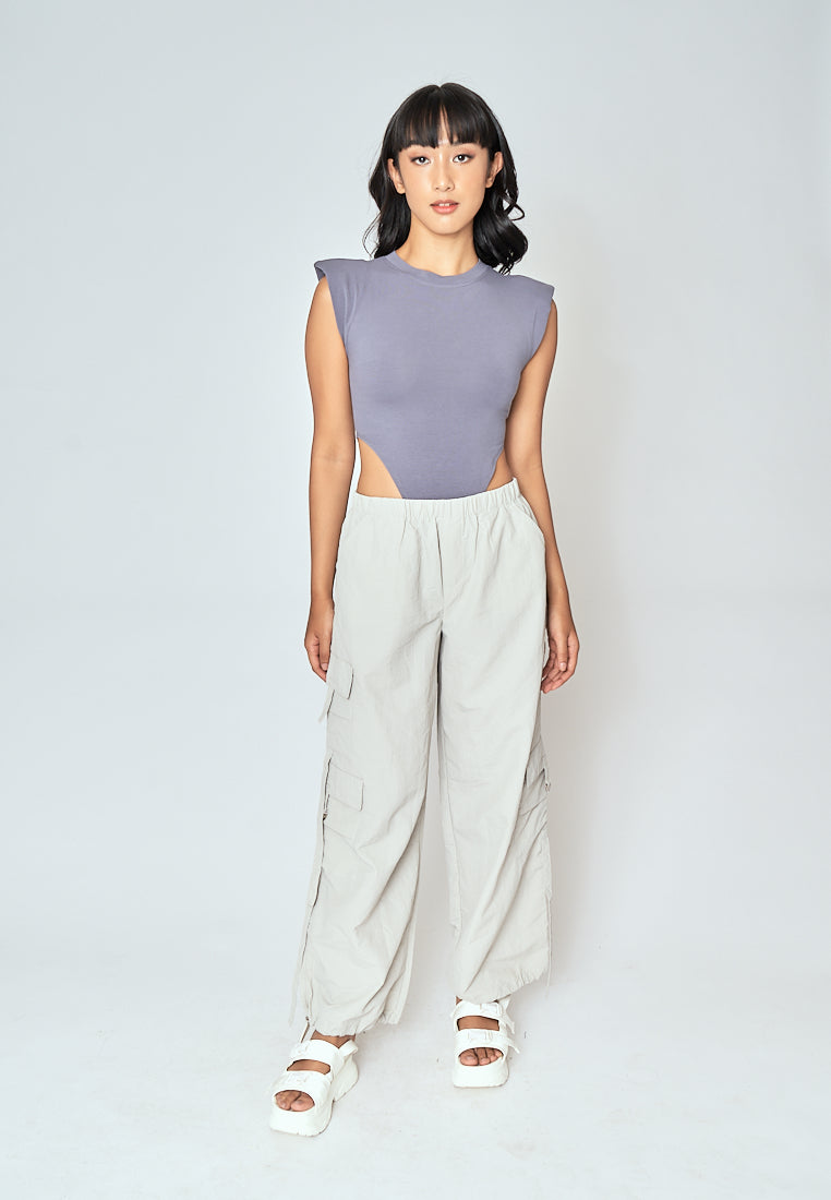 Daelan Light Gray Multi Pockets Cargo Pants with Hem Strap