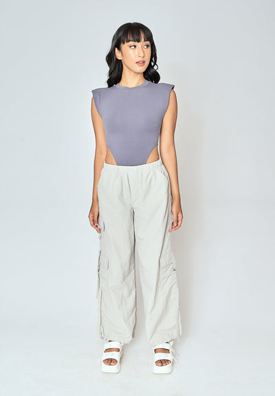 Daelan Light Gray Multi Pockets Cargo Pants with Hem Strap