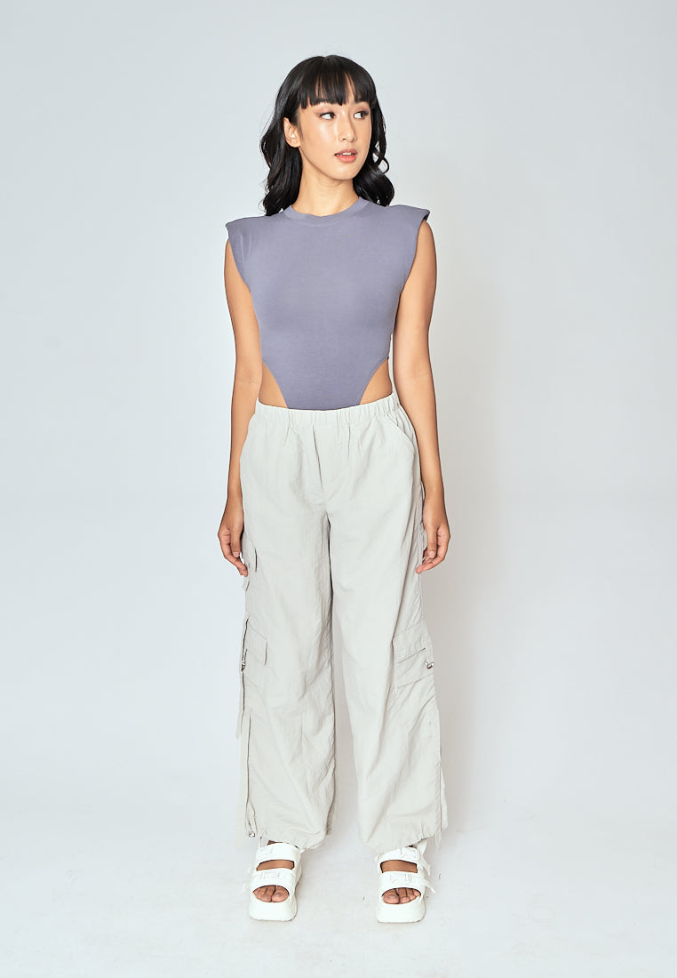 Daelan Light Gray Multi Pockets Cargo Pants with Hem Strap