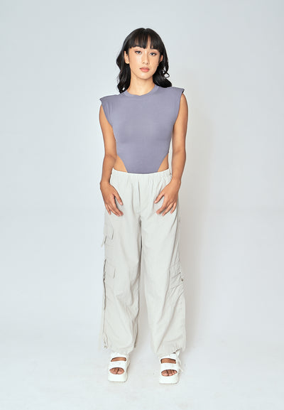 Daelan Light Gray Multi Pockets Cargo Pants with Hem Strap