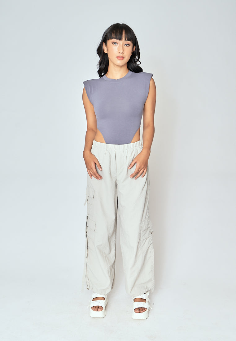 Daelan Light Gray Multi Pockets Cargo Pants with Hem Strap