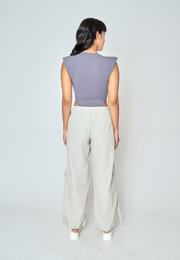 Daelan Light Gray Multi Pockets Cargo Pants with Hem Strap