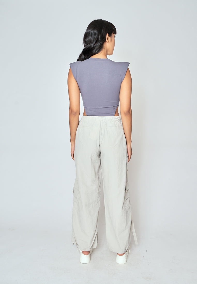 Daelan Light Gray Multi Pockets Cargo Pants with Hem Strap