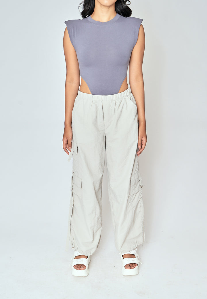 Daelan Light Gray Multi Pockets Cargo Pants with Hem Strap