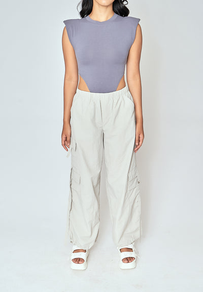 Daelan Light Gray Multi Pockets Cargo Pants with Hem Strap
