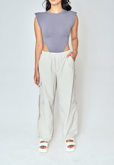 Daelan Light Gray Multi Pockets Cargo Pants with Hem Strap