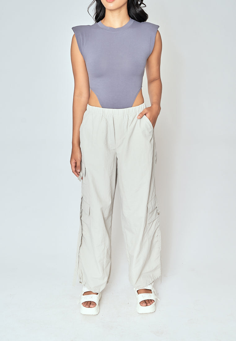 Daelan Light Gray Multi Pockets Cargo Pants with Hem Strap