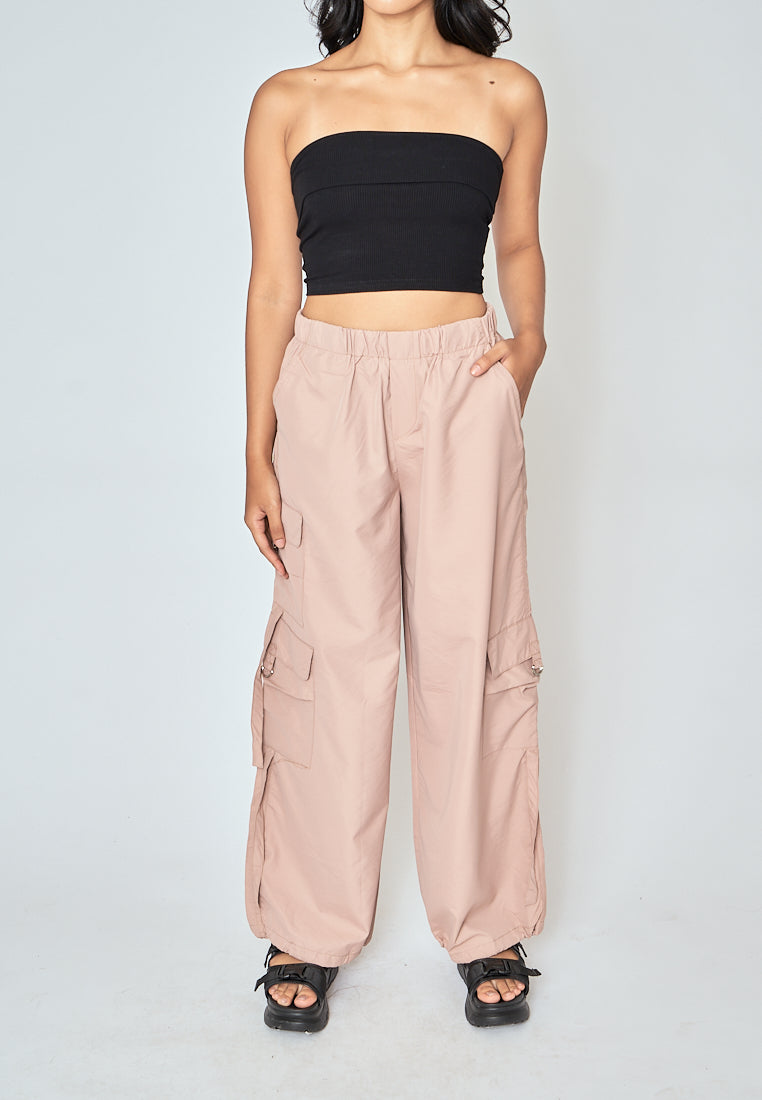 Daelan Khaki Multi Pockets Cargo Pants with Hem Strap