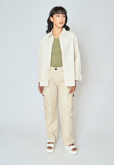 Torrie White Corduroy Turn Down Collar Buttondown Long Sleeves Top