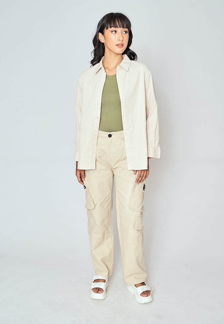 Torrie White Corduroy Turn Down Collar Buttondown Long Sleeves Top