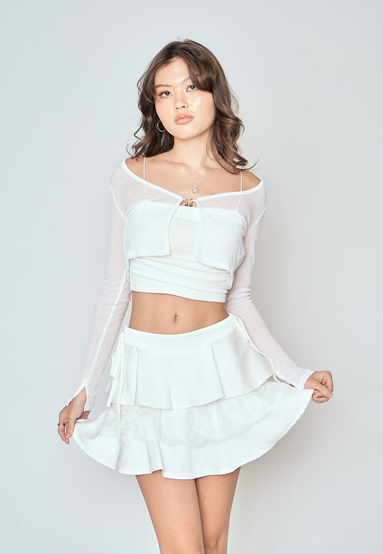 Crizzy White See Through V neck Long Seleeves Crop top