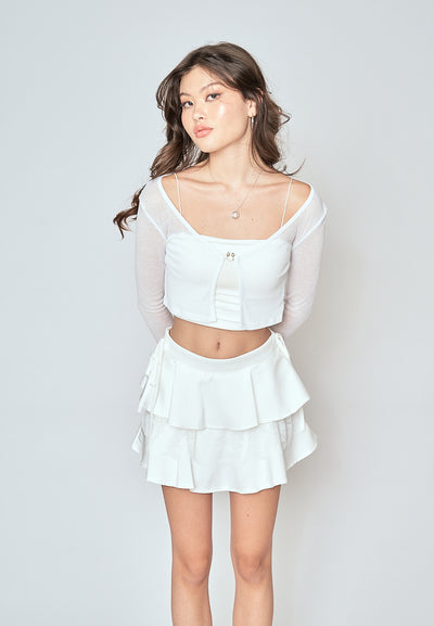 Crizzy White See Through V neck Long Seleeves Crop top