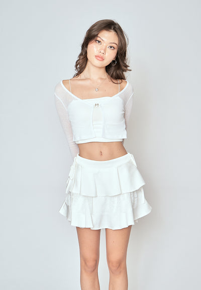 Crizzy White See Through V neck Long Seleeves Crop top