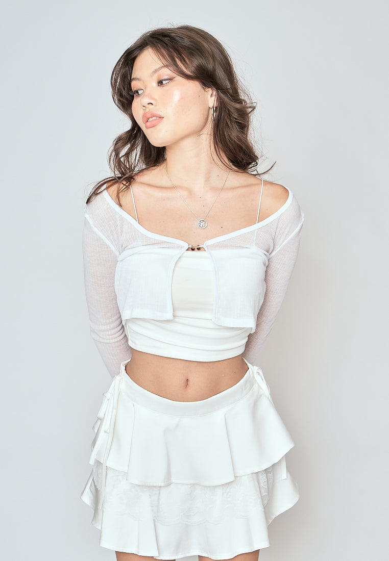 Crizzy White See Through V neck Long Seleeves Crop top