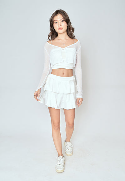 Crizzy White See Through V neck Long Seleeves Crop top