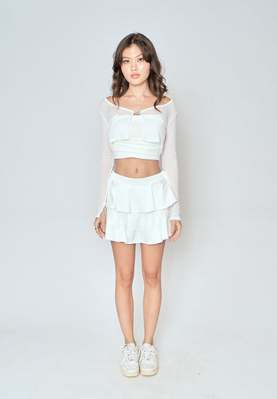 Crizzy White See Through V neck Long Seleeves Crop top