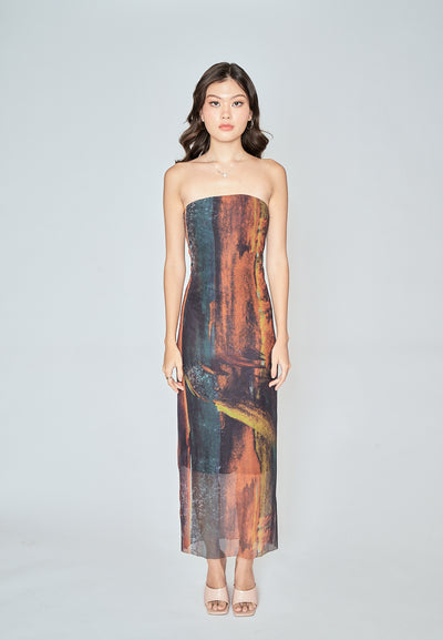 Havana Multicoloured Tube Tulle Summer Midi Dress