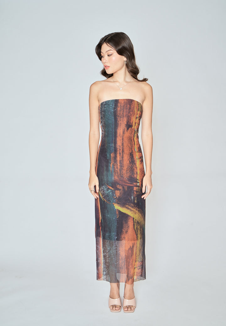 Havana Multicoloured Tube Tulle Summer Midi Dress