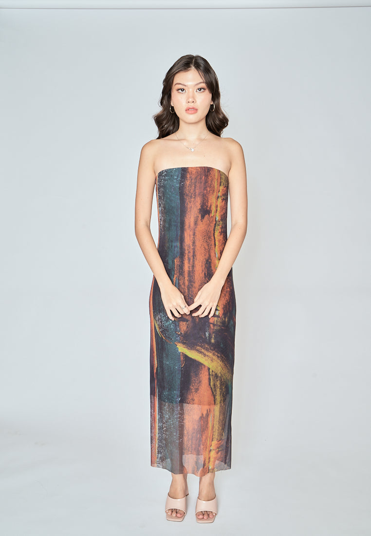 Havana Multicoloured Tube Tulle Summer Midi Dress