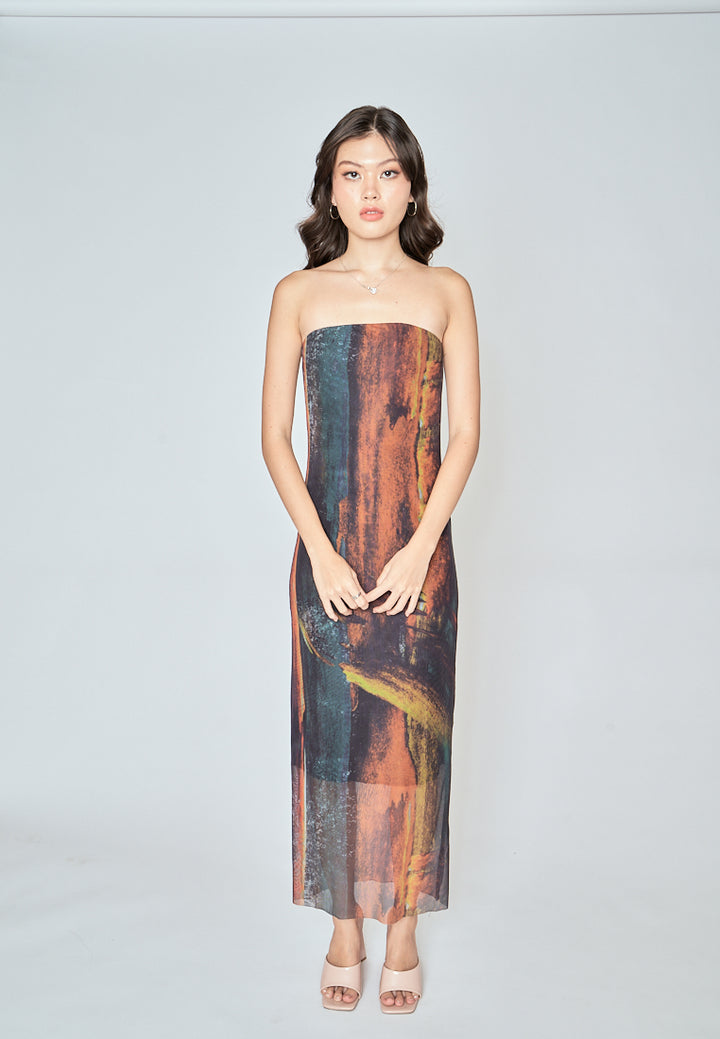 Havana Multicoloured Tube Tulle Summer Midi Dress