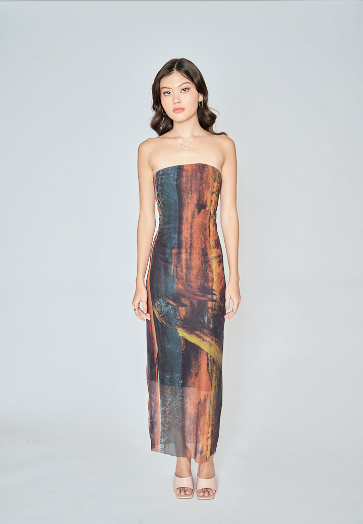 Havana Multicoloured Tube Tulle Summer Midi Dress
