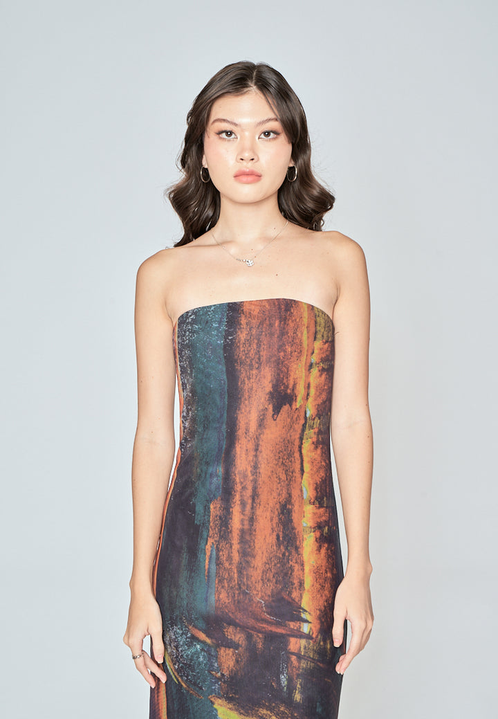 Havana Multicoloured Tube Tulle Summer Midi Dress