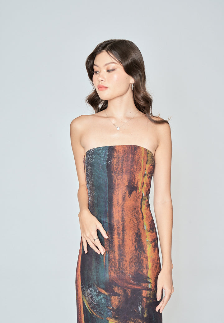Havana Multicoloured Tube Tulle Summer Midi Dress