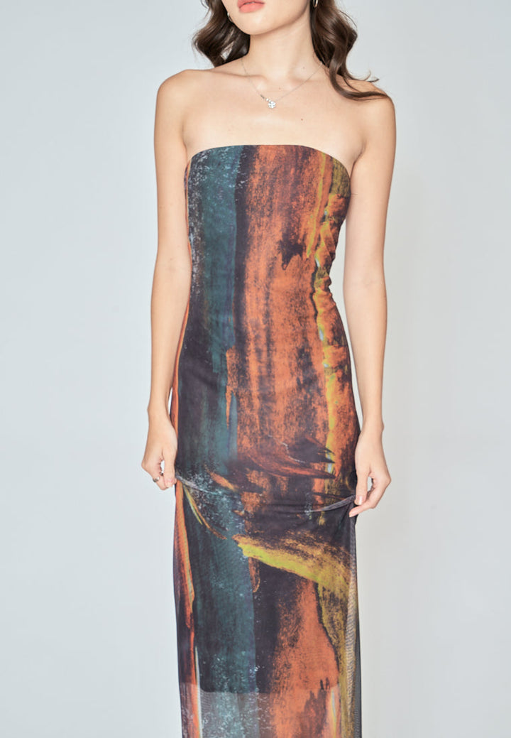 Havana Multicoloured Tube Tulle Summer Midi Dress