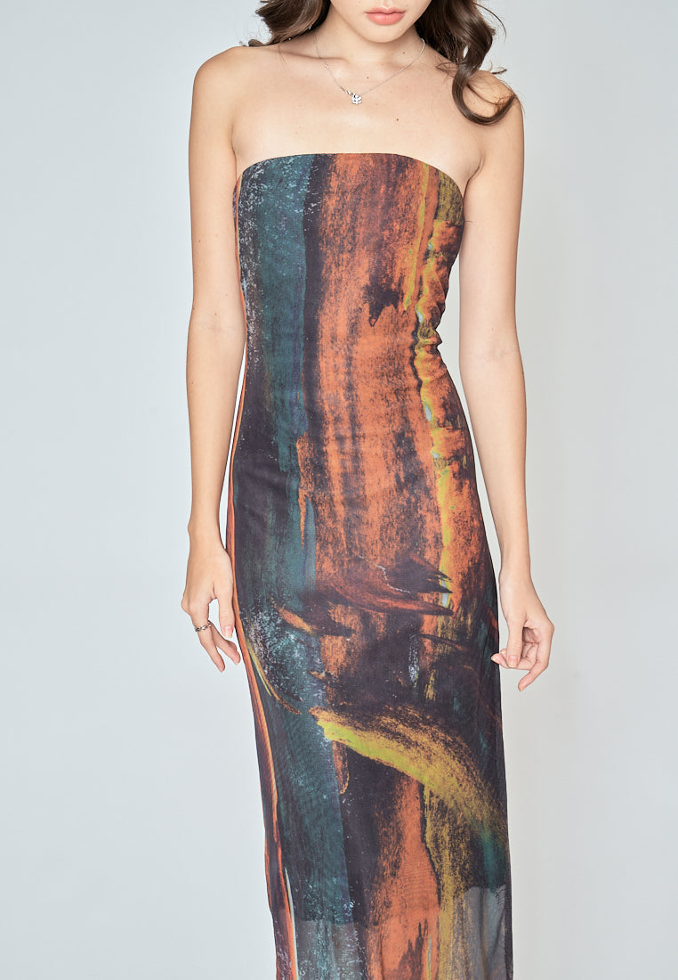 Havana Multicoloured Tube Tulle Summer Midi Dress