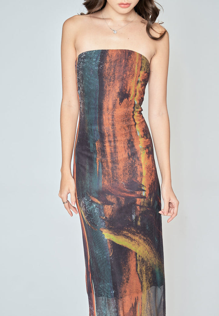 Havana Multicoloured Tube Tulle Summer Midi Dress