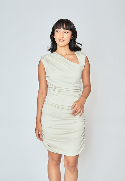 Raeyn Grey V Neck Sleeveless Bodycon Ruched Side Mini Dress