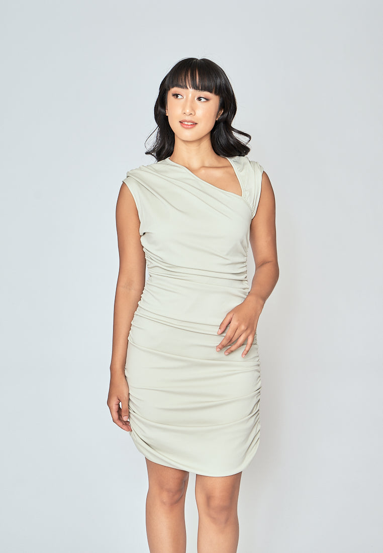 Raeyn Grey V Neck Sleeveless Bodycon Ruched Side Mini Dress