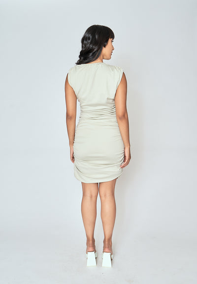Raeyn Grey V Neck Sleeveless Bodycon Ruched Side Mini Dress