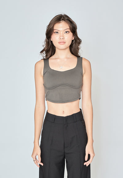 Kepler Green Square Neck Lined Underbust Sleeveless Crop Top