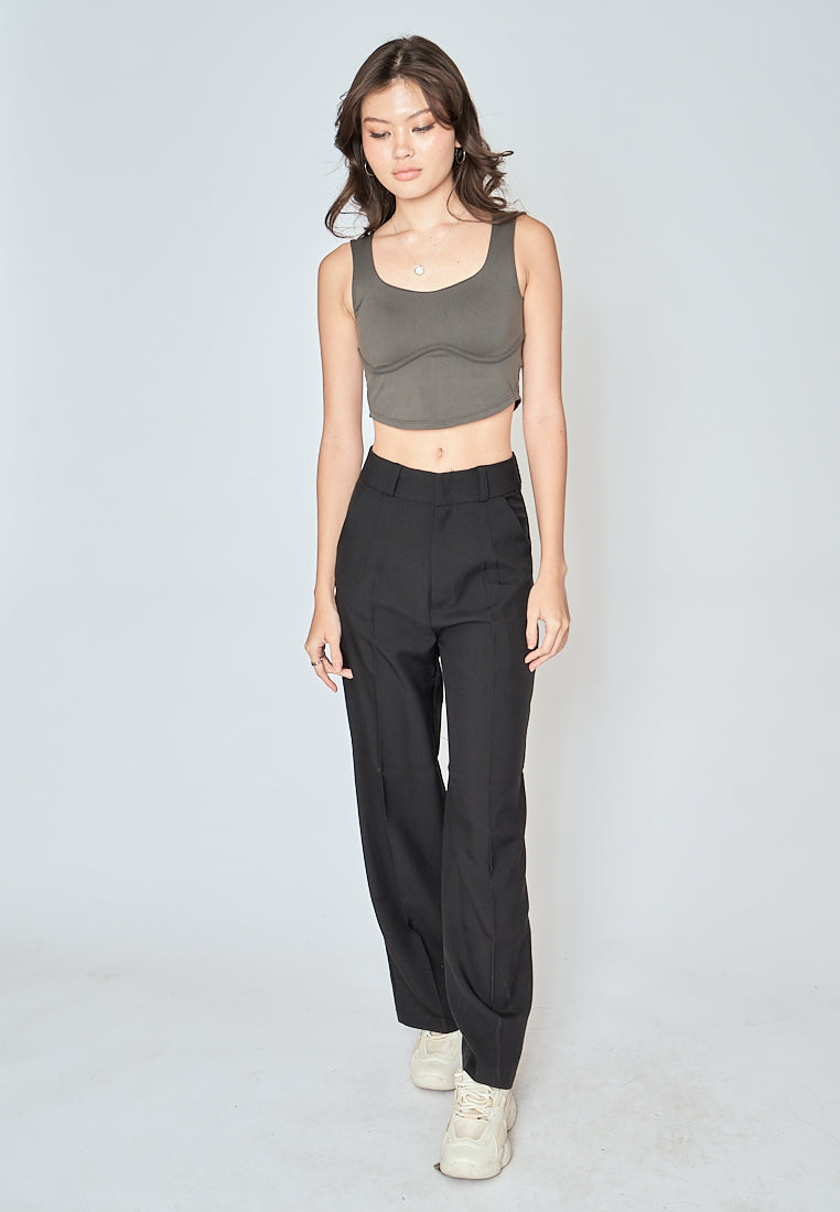 Kepler Green Square Neck Lined Underbust Sleeveless Crop Top